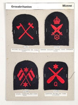 Großbritannien, Sammlung Ärmelabzeichen Marine, auf Karton getackert
