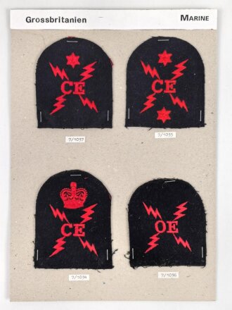 Großbritannien, Sammlung Ärmelabzeichen Marine, auf Karton getackert