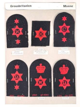 Großbritannien, Sammlung Ärmelabzeichen Marine, auf Karton getackert