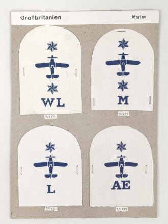 Großbritannien, Sammlung Ärmelabzeichen Marine, auf Karton getackert