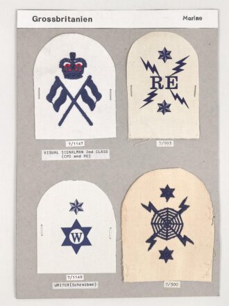 Großbritannien, Sammlung Ärmelabzeichen Marine, auf Karton getackert