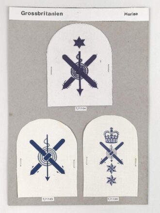 Großbritannien, Sammlung Ärmelabzeichen Marine, auf Karton getackert