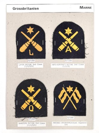 Großbritannien, Sammlung Tätigkeitsabzeichen Marine, auf Karton getackert