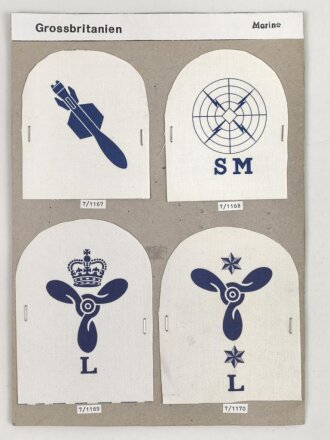 Großbritannien, Sammlung Ärmelabzeichen Marine, auf Karton getackert