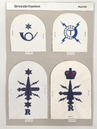 Großbritannien, Sammlung Ärmelabzeichen Marine, auf Karton getackert