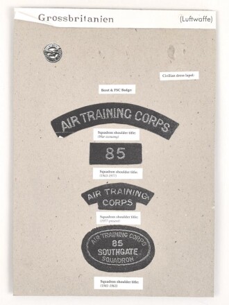 Großbritannien, Sammlung Ärmelabzeichen, auf Karton geklebt