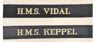 Großbritannien, Sammlung Mützenbänder für Matrosenmütze. auf Karton geklebt