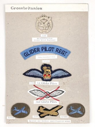 Großbritannien, Sammlung Effekten Glider Pilot, auf Karton getackert