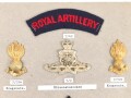 Großbritannien, Sammlung Mützenabzeichen und Rangabzeichen Artillerie, auf Karton getackert