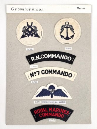 Großbritannien, Sammlung Ärmelabzeichen Marine, auf Karton getackert