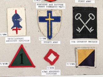 Großbritannien, Sammlung Ärmelabzeichen " Home Commands ", auf Karton getackert