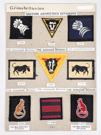 Großbritannien, Sammlung Ärmelabzeichen, auf Karton getackert