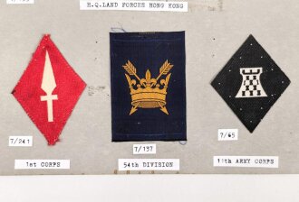 Großbritannien, Sammlung Ärmelabzeichen " British Forces Overseas ", auf Karton getackert