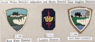 Großbritannien, Sammlung Ärmelabzeichen " Home Districts ", auf Karton getackert