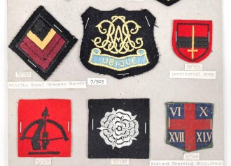 Großbritannien, Sammlung Ärmelabzeichen, auf Karton getackert