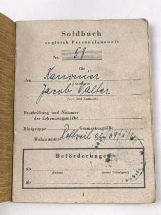 Deutscher Volkssturm Wehrmacht "Soldbuch"