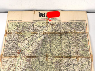 N.S Karte Blatt "Mittelbaden Schwarzwald" herausgegeben von der Tageszeitung "Der Führer", stark gebraucht, Maße: 63 x 94 cm