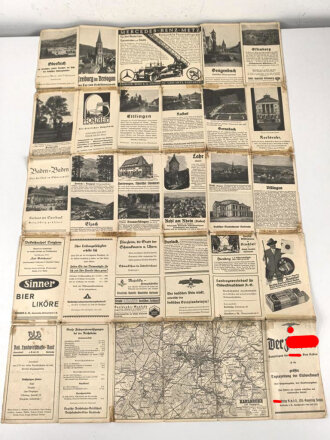 N.S Karte Blatt "Mittelbaden Schwarzwald" herausgegeben von der Tageszeitung "Der Führer", stark gebraucht, Maße: 63 x 94 cm