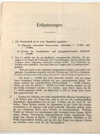 1. Weltkrieg "Taktische Zeichen" datiert 1917, 28 Seiten, mittig geknickt