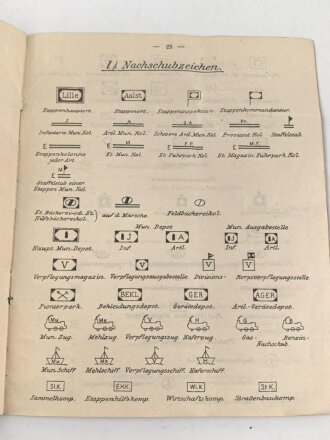 1. Weltkrieg "Taktische Zeichen" datiert 1917, 28 Seiten, mittig geknickt