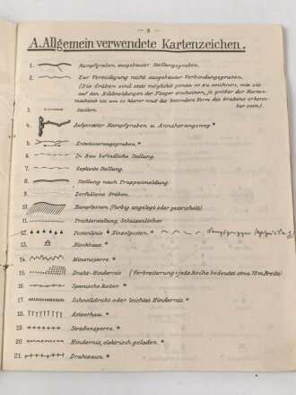 1. Weltkrieg "Taktische Zeichen" datiert 1917, 28 Seiten, mittig geknickt