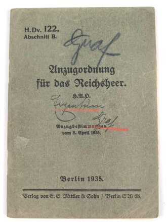 H. Dv. 122. Abschnitt B. "Anzugsordnung für das...