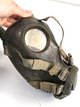 Niederlande, Gasmaske Modell G .Maske und Schlauch ausgetrocknet, datiert 1937