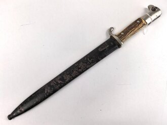 Extraseitengewehr KS98 mit Hirschhorngriffschalen. Hersteller Hörster Solingen, ungereinigtes Stück