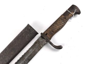 1.Weltkrieg Preussen, Seitengewehr M 1898/05 mit Sägerücken. Hersteller Haenel Suhl, Abnahme von 1916. Ungereinigtes Stück