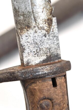 1.Weltkrieg Preussen, Seitengewehr M 1898/05 mit Sägerücken. Hersteller Haenel Suhl, Abnahme von 1916. Ungereinigtes Stück