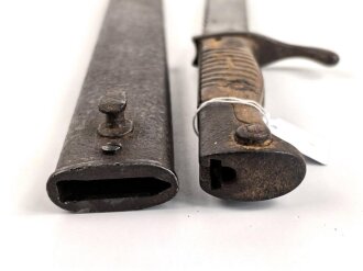 1.Weltkrieg Preussen, Seitengewehr M 1898/05 mit Sägerücken. Hersteller Haenel Suhl, Abnahme von 1916. Ungereinigtes Stück