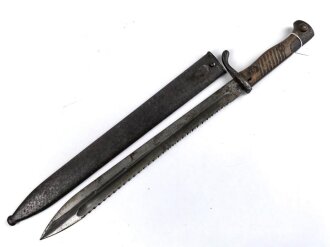 1.Weltkrieg Preussen, Seitengewehr M 1898/05 mit Sägerücken. Hersteller Haenel Suhl, Abnahme von 1916. Ungereinigtes Stück