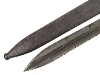 1.Weltkrieg Preussen, Seitengewehr M 1898/05 mit Sägerücken. Hersteller Haenel Suhl, Abnahme von 1916. Ungereinigtes Stück