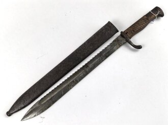 1.Weltkrieg Preussen, Seitengewehr M 1898/05 mit Sägerücken. Hersteller Haenel Suhl, Abnahme von 1916. Ungereinigtes Stück