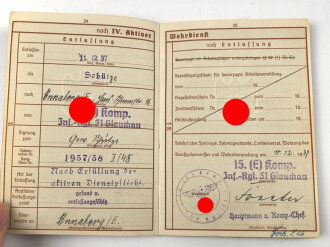 Wehrpaß Heer, eingestellt am 11.10.37 bei 15. ( E) Komp. Inf. Rgt.31 Glauchau