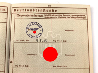 Wehrpaß Heer, eingestellt am 11.10.37 bei 15. ( E) Komp. Inf. Rgt.31 Glauchau