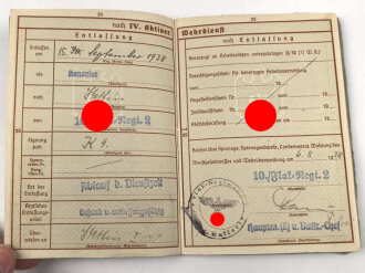 Wehrpaß Heer, eingestellt am 1.8.1938 bei 10./ Flak Regiment 2 Prenzlau