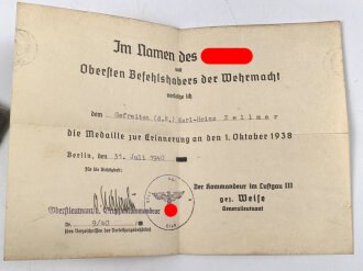 Wehrpaß Heer, eingestellt am 1.8.1938 bei 10./ Flak Regiment 2 Prenzlau