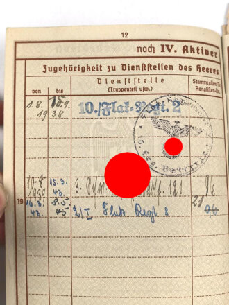 Wehrpaß Heer, eingestellt am 1.8.1938 bei 10./ Flak Regiment 2 Prenzlau