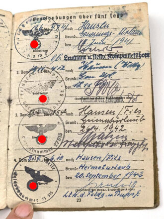 Soldbuch Heer, ausgestellt 19.Februar 1941 bei Feldgendarmerie Abteilung (mot) 692, 3. Kompanie