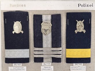 Rumänien, Sammlung Rangabzeichen der Polizei, auf Karton getackert