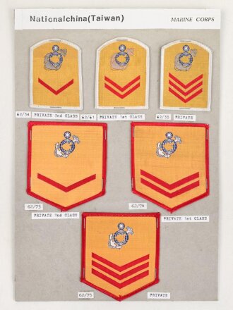 Taiwan, Sammlung 6 Rangabzeichen der Marine Corps, auf...