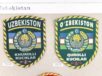 Usbekistan, Sammlung 3 Ärmelabzeichen der Luftwaffe, auf Karton getackert