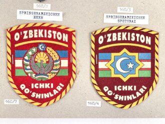 Usbekistan, Sammlung 5 Abzeichen der Luftwaffe, auf Karton getackert