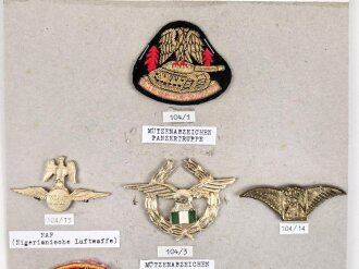Nigeria, Sammlung 6 Abzeichen verschiedener Einheiten, auf Karton getackert