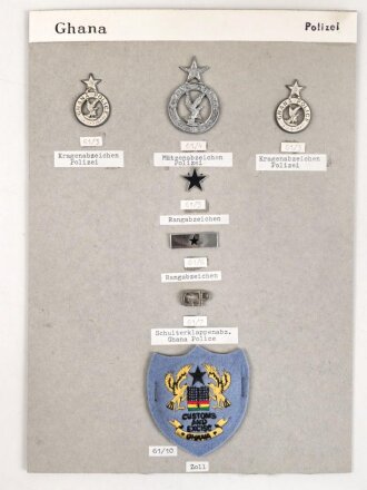 Ghana, Sammlung 7 Abzeichen der Polizei, auf Karton...