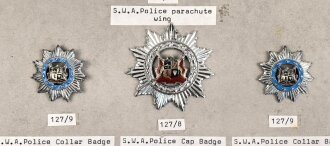 Namibia, Sammlung 6 Abzeichen der Polizei, auf Karton getackert
