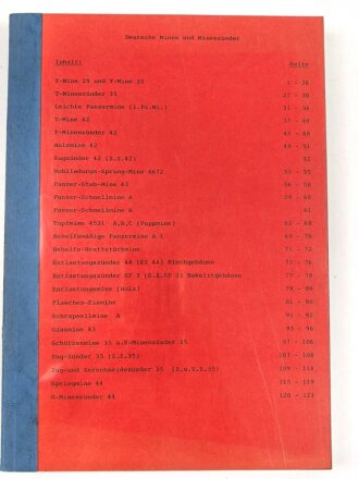 Gebundene Fotokopie "Deutsche Minen und Minenzünder" DIN A4 mit 173 Seiten, Kleinstauflage von Peter Keller aus den 1990iger Jahren