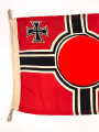 Kriegsmarine, Reichskriegsflagge in der kleinen Ausführung für U-Boote. Markiert " Kr. Fl. 50 x 85" sowie unleserlicher Herstellerstempel. Guter Zustand