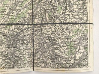 Landkarte "Wels und Kremsmünster" datiert 1938, Maße: 53 x 39 cm, auf Stoff geklebt